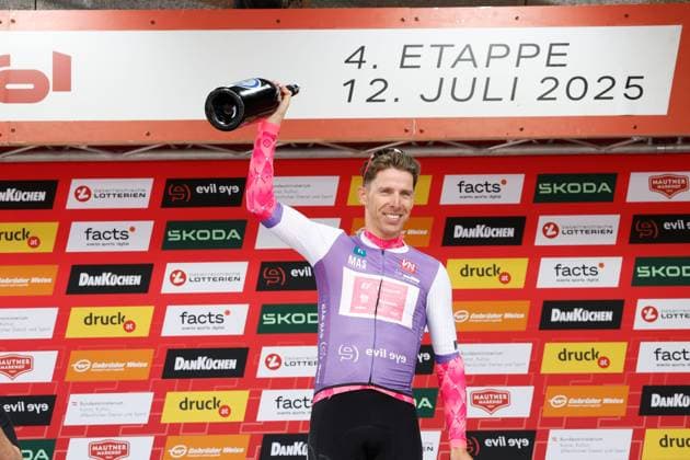CYCLING - Tour of Austria 2025 KUEHTAI,AUSTRIA,12.JUL.25 - CYCLING - Tour of Austria, stage 3, Innsbruck - Kuehtai. Image shows Rui Costa (POR EF Education - Easypost). keywords: award ceremony.  GEPAxpictures xMichaelxKristen