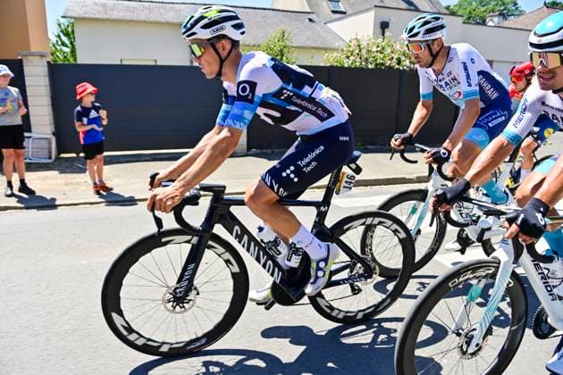 Tour de France 2025 Stage 8 LAVAL ESPACE MAYENNE, FRANCE - JULY 12 : Muhlberger Gregor (AUT) of Movistar Team in action during stage 8 of the 112th edition of Tour de France an UCI World Tour 2.UWT cycling road race stage for Men Elite of 174 km with start in Saint-Meen-le-Grand and finish in Laval Espace Mayenne on July 12, 2025 in Laval Espace Mayenne, France, 12 07 2025 ( Motordriver Kenny Verfaillie - Laval Espace Mayenne France  Copyright: xPetexGodingx