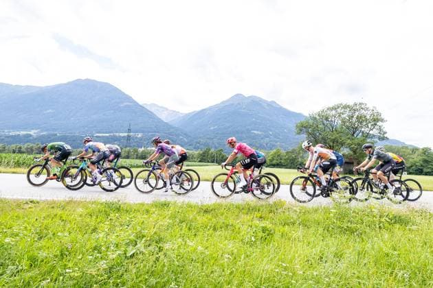 12.07.2025, Kühtai, AUT, Tour of Austria 2025, Etappe 4 von Innsbruck nach Kühtai (117,1 km), im Bild Jaka Primožic (SLO, Hrinkow Advarics), Baptiste Huyet (FRA, UNIBET TIETEMA ROCKETS), Michael Gogl (AUT, ALPECIN-DECEUNINCK), Paul Double (GBR, TEAM JAYCO ALULA), Salvatore Puccio (ITA, INEOS GRENADIERS), Rui Costa (POR, EF EDUCATION - EASYPOST), Anton H Stensby (NOR, TEAM COOP - REPSOL), Mattie Dodd (GBR, TIROL KTM CYCLING TEAM), Erik Fetter (HUN, TEAM UNITED SHIPPING) bei Pettnau Jaka Primožic (SLO, Hrinkow Advarics), Baptiste Huyet (FRA, UNIBET TIETEMA ROCKETS), Michael Gogl (AUT, ALPECIN-DECEUNINCK), Paul Double (GBR, TEAM JAYCO ALULA), Salvatore Puccio (ITA, INEOS GRENADIERS), Rui Costa (POR, EF EDUCATION - EASYPOST), Anton H Stensby (NOR, TEAM COOP - REPSOL), Mattie Dodd (GBR, TIROL KTM CYCLING TEAM), Erik Fetter (HUN, TEAM UNITED SHIPPING) bei Pettnau during the stage 4 from Innsbruck to Kühtai (117,1 km) of the Tour of Austria. Kühtai, Austria on 2025 07 12. Expa Kühtai