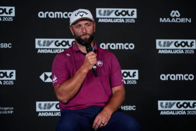 July 12, 2025, Cadiz, Cadiz, SPAIN: Jon Rahm of Legion XIII team attends during day two of the LIV Golf Andalucia at Golf Club Royal of Valderrama on July 12, 2025 in Cadiz, Spain. Cadiz SPAIN - ZUMAa181 20250712_zaa_a181_081 Copyright: xJoaquinxCorcherox