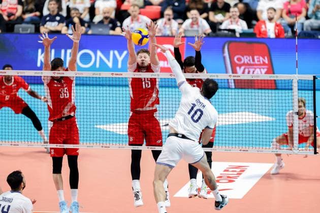 OLSZTYN 12.07.2025 SIATKOWKA MIEDZYNARODOWY MECZ TOWARZYSKI POLSKA - IRAN - - - FRIENDLY INTERNATIONAL VOLLEYBALL MATCH: POLAND - IRAN NZ KEWIN SASAK JAKUB KOCHANOWSKI AMIN ESMAEILNEZHAD FOT. MACIEJ GILEWSKI 400mm.pl NEWSPIX.PL --- newspix.pl 