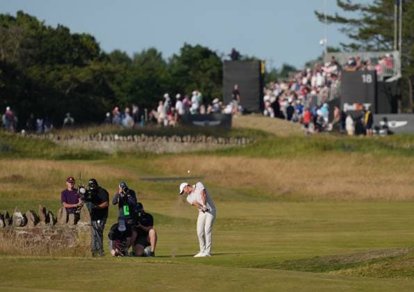 Rory McIlroy (NIR) playshis approach shot to the 18th green during the 3rd Round of the Genesis Scottish Open Golf Championship. Genesis Scottish Open, Day 3, Golf, Renaissance Club, North Berwick, Scotland, UK - 12 Jul 2025North Berwick Scotland United Kingdom EDITORIAL USE ONLY No use with unauthorised audio, video, data, fixture lists, club league logos or live services. Online in-match use limited to 120 images, no video emulation. No use in betting, games or single club league player publications. Copyright: xStuartxWallace Shutterstockx 15393029ge