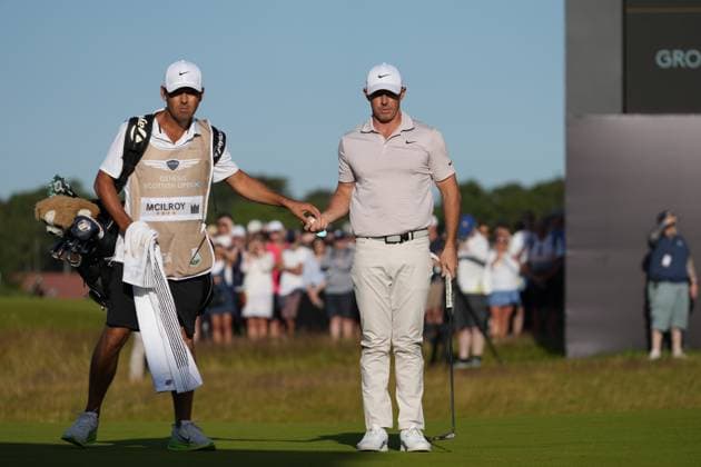 Rory McIlroy (NIR) with his caddie Harry Diamond on the 18th green during the 3rd Round of the Genesis Scottish Open Golf Championship. Genesis Scottish Open, Day 3, Golf, Renaissance Club, North Berwick, Scotland, UK - 12 Jul 2025North Berwick Scotland United Kingdom EDITORIAL USE ONLY No use with unauthorised audio, video, data, fixture lists, club league logos or live services. Online in-match use limited to 120 images, no video emulation. No use in betting, games or single club league player publications. Copyright: xStuartxWallace Shutterstockx 15393029gm