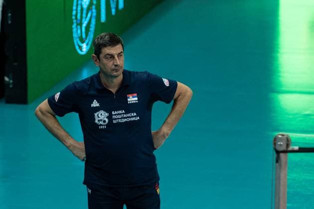 Serbia v Turkiye - European Championship, EM, Europameisterschaft U22 ANKARA, TURKIYE - JULY 12: Head coach Bosko Macuzic leads the Serbian team during the CEV U22 Men’s European Volleyball Championship qualifiers match between Serbia and Turkiye at TVF Ziraat Bank Volleyball Hall in Ankara, Turkiye, on July 12, 2025. Arman Onal Anadolu Ankara Turkey. Editorial use only. Please get in touch for any other usage.  Copyright: x2025xAnadoluxArmanxOnalx
