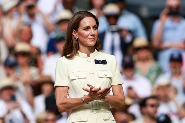 Wimbledon Feature, Catherine, Princess of Wales waehrend der Siegerehrung, Presentation auf dem Centre Court Tennis - Wimbledon 2025 - Grand Slam ITF ATP, Tennis Herren WTA, Tennis Damen - AELTC - London - - Great Britain - 12 July 2025. Copyright: xJuergenxHasenkopfx