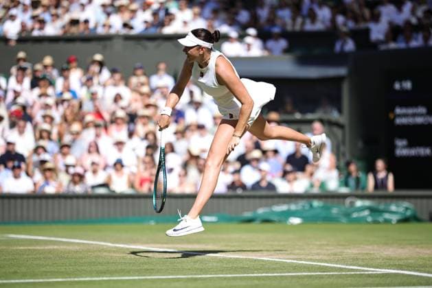 Amanda Anisimova, USA, during final of 2025 All England Lawn Tennis Championships at Wimbledon, womens singles, London, 12 07 2025; -