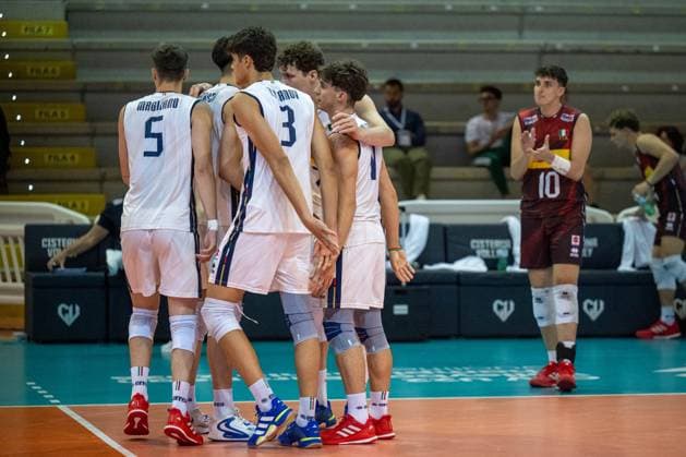 VOLLEY - Evento - Men s U22 European Championship, EM, Europameisterschaft Qualification Tournament - Italy vs Ukraine The team of Italy, during the challenge between the national teams of Ukraine and Italy, valid for the qualification for the European CEV U22 2026 during Men s U22 European Championship Qualification Tournament - Italy vs Ukraine, Events in Cisterna Latina, Italy, July 12 2025 Cisterna Latina Italy  Copyright: xIPAxSport ABACAx