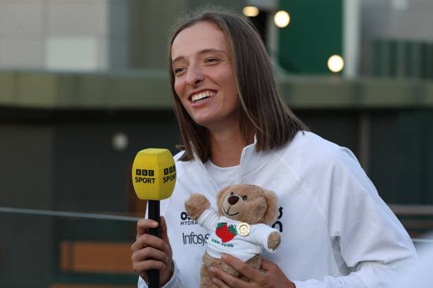 July 12, 2025, London, England: IGA SWIATEK, 24 of Poland celebrates the winning of final Tennis superstar Swiatek becomes champion of the 2025 All England Club, after thrashing 6-0, 6-0 American Anisimova, 23. Historic day, as her first Wimbledon win, and first women™s final at the tournament in 114 years in which one player failed to claim a single game. It seems, said Swiatek, who is now unbeaten and 6-0 in major title matches, super surreal. after routing the 13th-seeded, USA s Anisimova, in her first Slam final on a sunny, breezy Saturday on Centre Court. I was a bit frozen there, with my nerves. Maybe the last two weeks I got a bit tired or something, said Anisimova, who skipped practice on Friday because of fatigue and felt pain in her right shoulder while warming up before the match. London United Kingdom - ZUMAc278 20250713_zsp_c278_002 Copyright: xMarcinxCholewinskix
