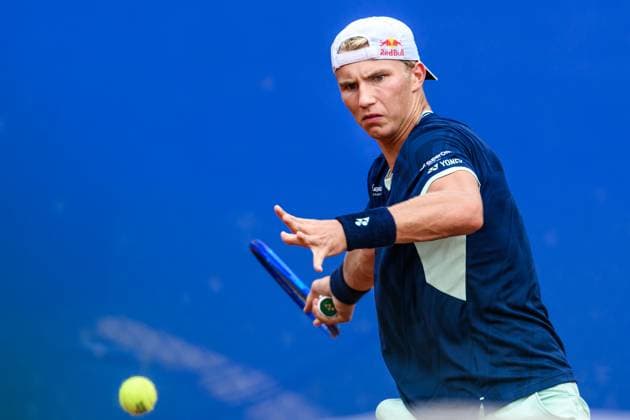 250720 Nicolai Budkov Kjaer of Norway during the qualifier tennis match at Nordea Open on July 20, 2025 in Bastad. Photo: Mathilda Schuler BILDBYRAN kod MA MA0845 tennis ATP, Tennis Herren 250 nordea open bbeng kval norge norway Copyright: MATHILDAxSCHULER BB250720MA011