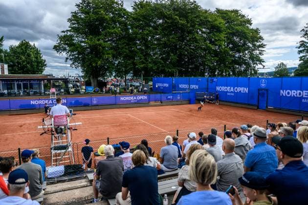 250720 General view of court 2 during the qualifier tennis match between Thiago Seyboth Wild of Brazil and Nicolai Budkov Kjaer of Norway at Nordea Open on July 20, 2025 in Bastad. Photo: Mathilda Schuler BILDBYRAN kod MA MA0845 tennis ATP, Tennis Herren 250 nordea open bbeng kval interiör norge norway publik Copyright: MATHILDAxSCHULER BB250720MA013