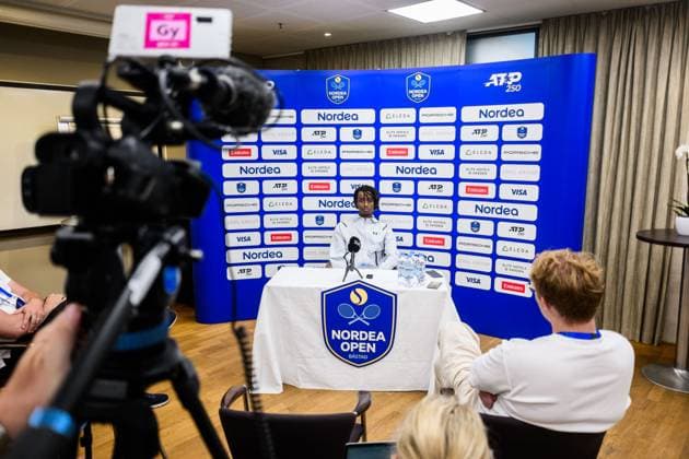 250713 Mikael Ymer of Sweden during a press conference, PK, Pressekonferenz at Nordea Open on July 13, 2025 in Bastad. Photo: Mathilda Schuler BILDBYRAN kod MA MA0845 tennis ATP, Tennis Herren 250 nordea open bbeng kval Copyright: MATHILDAxSCHULER BB250713MA003