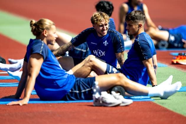 Fynn Lakenmacher (SV Darmstadt 98, 19), Luca Marseiler (SV Darmstadt 98, 08) und Leon Klassen (SV Darmstadt 98, 03), SV Darmstadt 98, Fussball, 2. Bundesliga, Trainingslager, 4. Tag, 13.07.2025. SV Darmstadt 98, Fussball, 2. Bundesliga, Trainingslager, 4. Tag, 13.07.2025. Bad Wörishofen