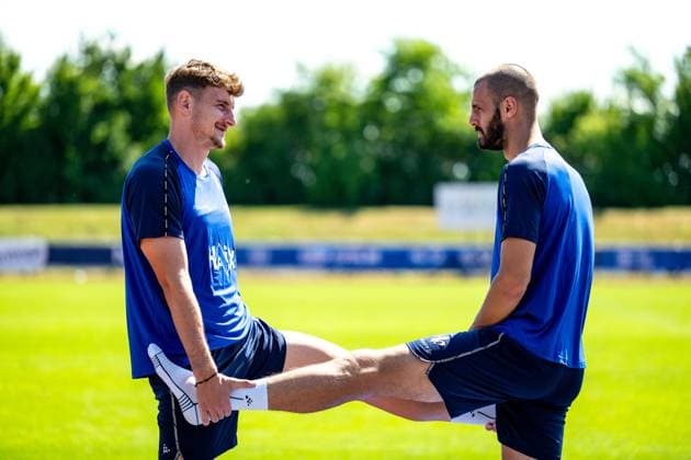 Matej Maglica (SV Darmstadt 98, 05) und Aleksandar Vukotic (SV Darmstadt 98, 20) beim Training, SV Darmstadt 98, Fussball, 2. Bundesliga, Trainingslager, 4. Tag, 13.07.2025. SV Darmstadt 98, Fussball, 2. Bundesliga, Trainingslager, 4. Tag, 13.07.2025. Bad Wörishofen