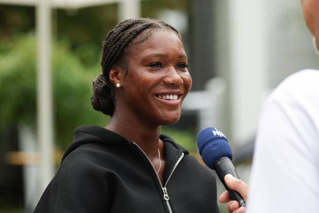 GER, Hamburg, xFSx, ATP250 Frauen-Tennistunier , MSC Hamburg Ladies Open Auslosung 2025, 13.07.2025 v.l., Noma Noha Akugue (GER) beim interview Copyright: HMBxMedia FernandoxSoares