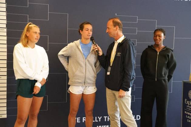 GER, Hamburg, xFSx, ATP250 Frauen-Tennistunier , MSC Hamburg Ladies Open Auslosung 2025, 13.07.2025 v.l., Nastasja Schunk (GER) , Lois Boisson (FRA) , Noma Noha Akugue (GER) Copyright: HMBxMedia FernandoxSoares