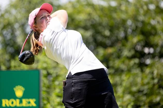 LOTTIE WOAD ALMUNDI EVIAN CHAMPIONSHIP PHOTOPQR LE DAUPHINE Grégory YETCHMENIZA ; Évian-les-Bains ; 13 07 2025 ; Évian-les-Bains (Haute-Savoie),13 juillet. 2025 THE ALMUNDI EVIAN CHAMPIONSHIP sur notre photo : Lottie Woad, England. Grégory Yetchmeniza Le Dauphiné Libéré