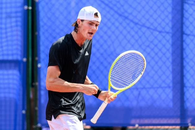 250713 Olle Wallin of Sweden celebrates during the qualifier tennis match at Nordea Open on July 13, 2025 in Bastad. Photo: Mathilda Schuler BILDBYRAN kod MA MA0845 tennis ATP, Tennis Herren 250 nordea open bbeng kval sweden sverige jubel Copyright: MATHILDAxSCHULER BB250713MA022