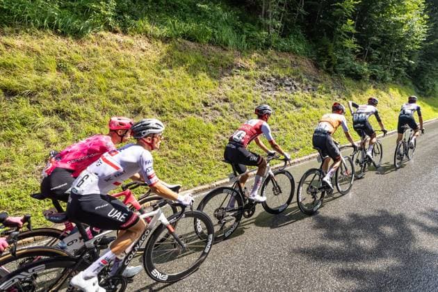 13.07.2025, Feldkirch, AUT, Tour of Austria 2025, Etappe 5 von Feldkirch nach Feldkirch (147,8 km), im Bild Alessandro Covi (ITA, UAE TEAM EMIRATES XRG), Florian Vermeersch (BEL, UAE TEAM EMIRATES XRG), Felix Grossschartner (AUT, UAE TEAM EMIRATES XRG), Isaac Del Toro Romero (MEX, UAE TEAM EMIRATES XRG), Rafal Majka (POL, UAE TEAM EMIRATES XRG) Rui Costa (POR, EF EDUCATION - EASYPOST) Alessandro Covi (ITA, UAE TEAM EMIRATES XRG), Florian Vermeersch (BEL, UAE TEAM EMIRATES XRG), Felix Grossschartner (AUT, UAE TEAM EMIRATES XRG), Isaac Del Toro Romero (MEX, UAE TEAM EMIRATES XRG), Rafal Majka (POL, UAE TEAM EMIRATES XRG) Rui Costa (POR, EF EDUCATION - EASYPOST) during the stage 5 from Feldkirch to Feldkirch (147,8 km) of the Tour of Austria. Feldkirch, Austria on 2025 07 13. Expa Feldkirch