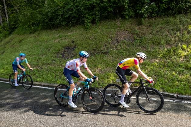 13.07.2025, Feldkirch, AUT, Tour of Austria 2025, Etappe 5 von Feldkirch nach Feldkirch (147,8 km), im Bild Emanuel Zangerle (AUT, TEAM VORARLBERG), Nicolya Vinokurov (KAZ, XDS ASTANA TEAM) Emanuel Zangerle (AUT, TEAM VORARLBERG), Nicolya Vinokurov (KAZ, XDS ASTANA TEAM) during the stage 5 from Feldkirch to Feldkirch (147,8 km) of the Tour of Austria. Feldkirch, Austria on 2025 07 13. Expa Feldkirch