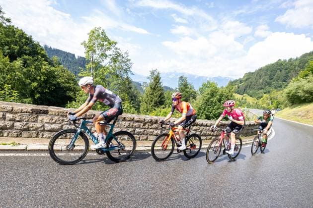 13.07.2025, Feldkirch, AUT, Tour of Austria 2025, Etappe 5 von Feldkirch nach Feldkirch (147,8 km), im Bild Luca Vergallito (ITA, ALPECIN-DECEUNINCK), Bob Jungels (LUX, INEOS GRENADIERS), Sean Quinn (USA, EF EDUCATION - EASYPOST), Andrew August (USA, INEOS GRENADIERS) Luca Vergallito (ITA, ALPECIN-DECEUNINCK), Bob Jungels (LUX, INEOS GRENADIERS), Sean Quinn (USA, EF EDUCATION - EASYPOST), Andrew August (USA, INEOS GRENADIERS) during the stage 5 from Feldkirch to Feldkirch (147,8 km) of the Tour of Austria. Feldkirch, Austria on 2025 07 13. Expa Feldkirch