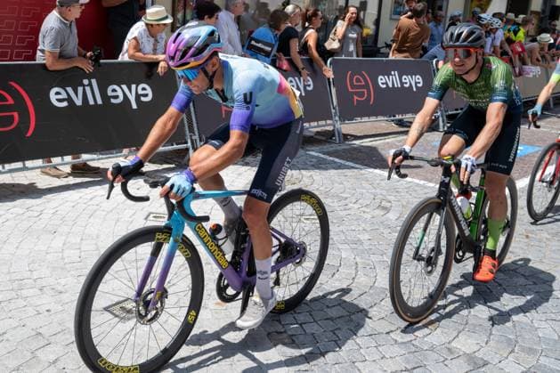 CYCLING - Tour of Austria 2025 FELDKIRCH,AUSTRIA,13.JUL.25 - CYCLING - Tour of Austria, stage 5, Feldkirch - Feldkirch. Image shows Baptiste Huyet (FRA Unibet Tietema Rockets) and Jaka Primozic (SLO Hrinkow Advarics).  GEPAxpictures xOliverxLerch