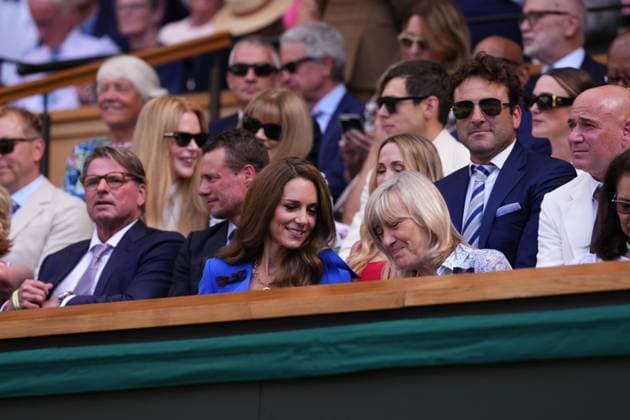 LONDON, ENGLAND - JULY 13: Catherine, Princess of Wales in conversation with Debbie Jevans during day fourteen of The Championships Wimbledon 2025 at All England Lawn Tennis and Croquet Club on July 13, 2025 in London, England.()  Copyright: xx