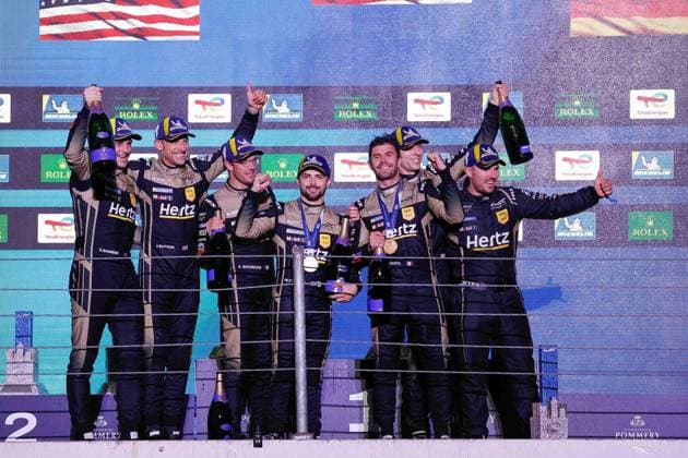 FIA WEC - 6 HOURS OF SAO PAULO 2025 12 LYNN Alex (gbr), NATO Norman (fra), STEVENS Will (gbr), Cadillac Hertz Team Jota, Cadillac V-Series.R 12, Hypercar, 38 BOURDAIS SÃ bastien (fra), BUTTON Jenson (gbr), BAMBER Earl (nzl), Cadillac Hertz Team Jota, Cadillac V-Series.R 38, Hypercar, podium, during the Rolex 6 Hours of Sao Paulo 2025, 5th round of the 2025 FIA World Endurance Championship, from July 11 to 13, 2025 on the Interlagos Circuit in Sao Paulo, Brazil - Sao PauloBrazil  Copyright: xFREDERICxLExFLOCxHx