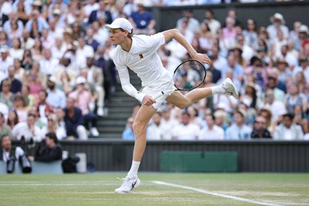 Jannik Sinner, ITA, during final of 2025 All England Lawn Tennis Championships at Wimbledon, mens singles, London, 13 07 2025; -