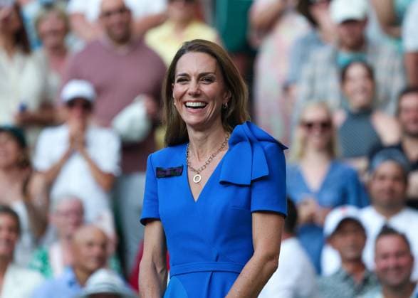 13th July 2025; All England Lawn Tennis and Croquet Club, London, England; Wimbledon Tennis Tournament, Day 14; HRH The Princess of Wales smiling while Jannik Sinner (ITA) is giving a speech to the Centre Court crowd  ActionPlus12813511 JohnxPatrickxFletcher