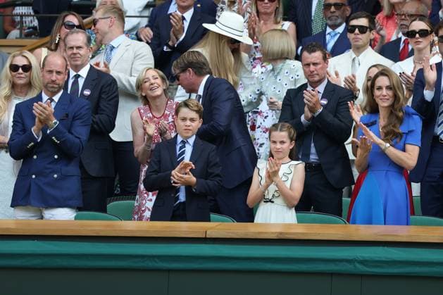 13th July 2025; All England Lawn Tennis and Croquet Club, London, England; Wimbledon Tennis Tournament, Day 14; HRH The Prince of Wales, HRH The Princess of Wales, Princess Charlotte of Wales and Prince George of Wales applaud Jannik Sinner (ITA) and Carlos Alcaraz (ESP) coming onto court for the Gentlementrs singles final match  ActionPlus12813546 JohnxPatrickxFletcher