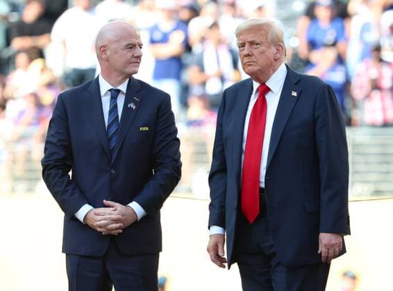 July 13, 2025, East Rutherford, New Jersey, USA: FIFA President Gianni Infantino (left) and United States President Donald J. Trump (right) during the closing championship ceremony of the 2025 FIFA Club World Cup. Chelsea defeated Paris Saint-Germain 3-0 in the final match on July 13, 2025 at MetLife Stadium in East Rutherford, NJ. East Rutherford USA - ZUMAs325 20250713_zsp_s325_057 Copyright: xJessxStilesx
