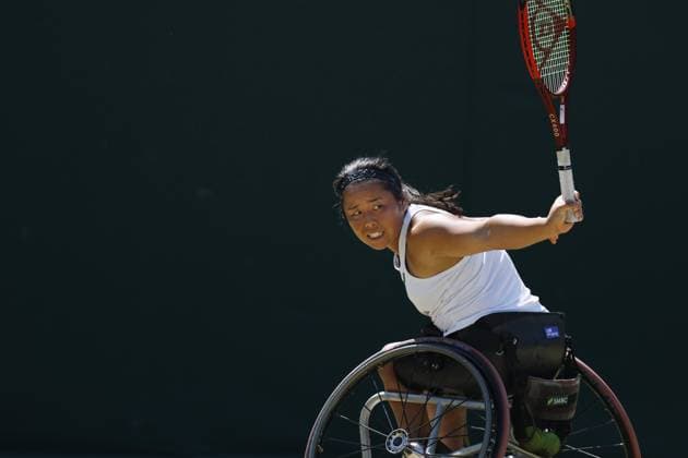 Tennis: Wimbledon championships Yui Kamiji of Japan competes against Wang Ziying of China in the women s wheelchair singles final at the Wimbledon tennis tournament in London on July 12, 2025.  A14AA0004722280P