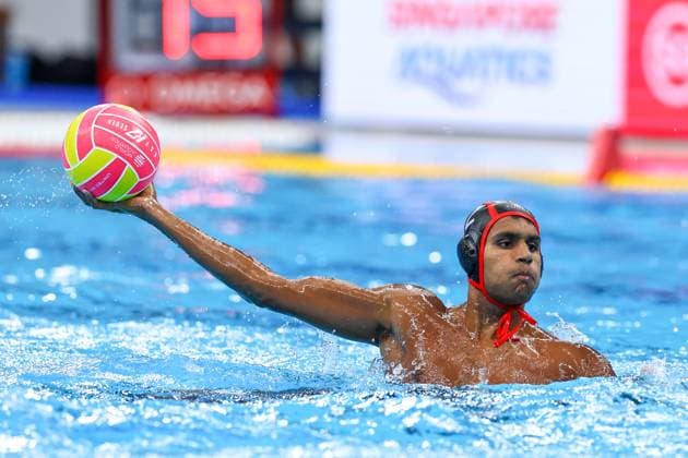 Reuel D Souza of Canada Singapore v Canada, Water polo, Wasserball Singapore 2025 World Aquatics Championships, OCBC Aquatic Centre, July 14, 2025, Singapore, Singapore.