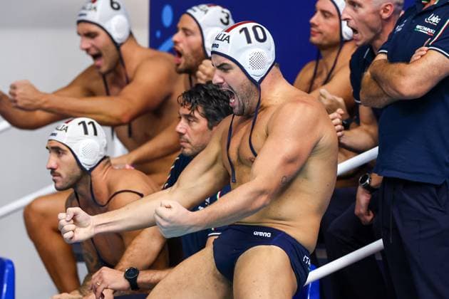 Lorenzo Bruni of Italy Italy v Serbia, Water polo, Wasserball Singapore 2025 World Aquatics Championships, OCBC Aquatic Centre, July 14, 2025, Singapore, Singapore.