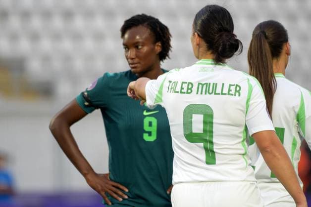 CASABLANCA, MOROCCO - JULY 13: feoma Onumonu of Nigeria and Laura Muller of Algeria during the 2025 Women s Africa Cup of Nations (WAFCON) match between Nigeria and Algeria at Stade Larbi Zaouli on July 13, 2025 in Casablanca. Photo by Mansa Ayoola Copyright: xx