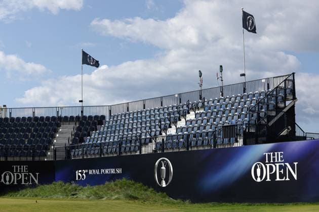 14th July 2025; Royal Portrush Golf Club, Portrush, County Antrim, Northern Ireland; The Open Golf Championship Practice Day 2; a general view of the grandstands at the 1st tee  ActionPlus12813995 DavidxBlunsden