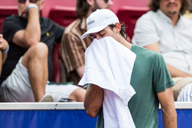250715 Tristan Boyer of USA looks dejected during day 3 of the Nordea Open on July 15, 2025 in Bastad. Photo: Niclas Jönsson BILDBYRAN COP 273 NO0351 tennis ATP, Tennis Herren 250 nordea open bbeng depp Copyright: NICLASxJÖNSSON BB250715NO021