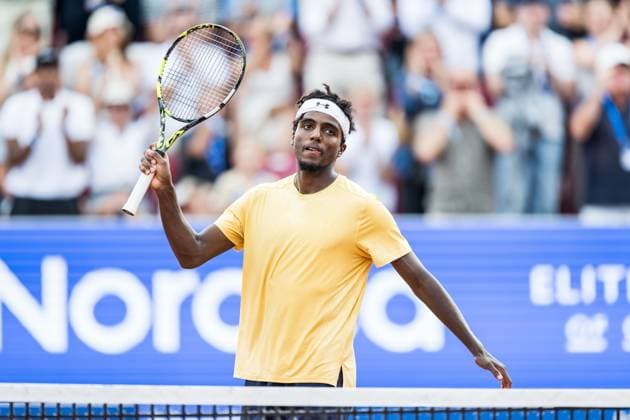 250715 Elias Ymer of Sweden celebrates after day 3 of the Nordea Open on July 15, 2025 in Bastad. Photo: Niclas Jönsson BILDBYRAN COP 273 NO0351 tennis ATP, Tennis Herren 250 nordea open bbeng jubel Copyright: NICLASxJÖNSSON BB250715NO024