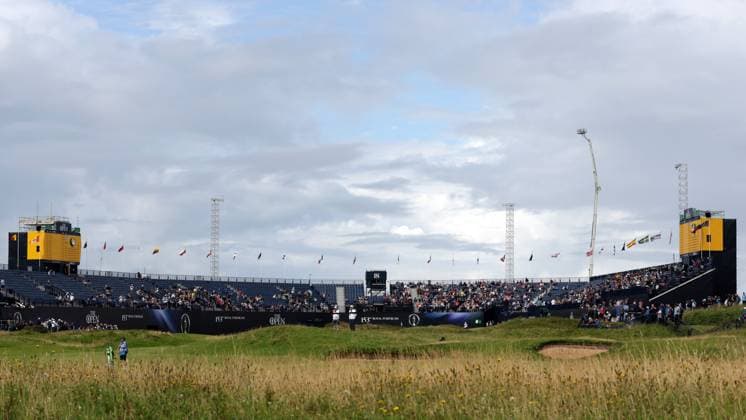 15th July 2025; Royal Portrush Golf Club, Portrush, County Antrim, Northern Ireland; The Open Golf Championship Practice Day 3; fans in the grandstands around the 18th green  ActionPlus12814042 DavidxBlunsden