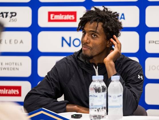 250715 Elias Ymer of Sweden at press conference, PK, Pressekonferenz during day 3 of the Nordea Open on July 15, 2025 in Bastad. Photo: Niclas Jönsson BILDBYRAN COP 273 NO0351 tennis ATP, Tennis Herren 250 nordea open bbeng Copyright: NICLASxJÖNSSON BB250715NO066