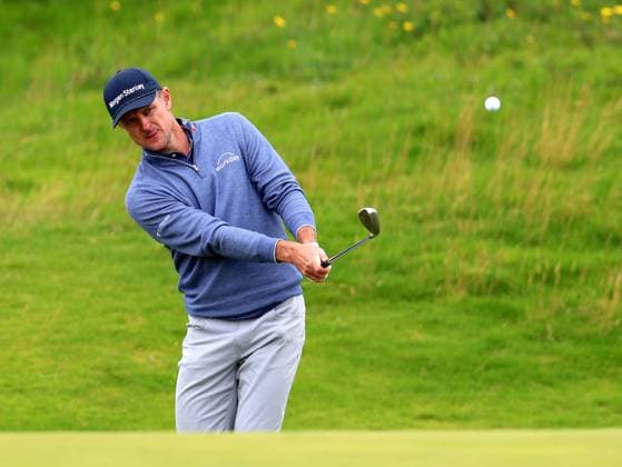 15th July 2025; Royal Portrush Golf Club, Portrush, County Antrim, Northern Ireland; The Open Golf Championship Practice Day 3; Justin Rose (ENG) plays a pitch shot at the 12th green  ActionPlus12814185 DavidxBlunsden
