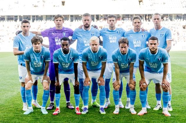 250715 The starting eleven of Malmö FF during the UEFA Champions League qualifier football match between Malmö FF and FC Iberia 1999 on July 15, 2025 in Malmö. Photo: Christian Örnberg BILDBYRAN COP 166 CO0587 fotboll football soccer fotball uefa champions league gualifiers champions league malmö ff fc iberia bbeng Copyright: CHRISTIANxÖRNBERG BB250715CO015