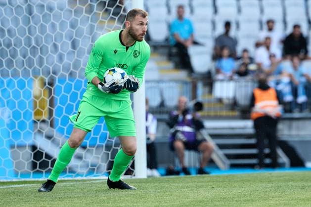 MALMÖ, SWEDEN 20250715 Iberia s goalkeeper Giorgi Makaridze in action during the UEFA Champions League first qualifying round, second leg, soccer match between Malmo FF and FC Iberia 1999 (Georgia) at Malmo New Stadium, in Malmo, Sweden, on July 15, 2025. MALMÖ SWEDEN FC Iberia 1999, Fotboll, Malmö FF x11830x