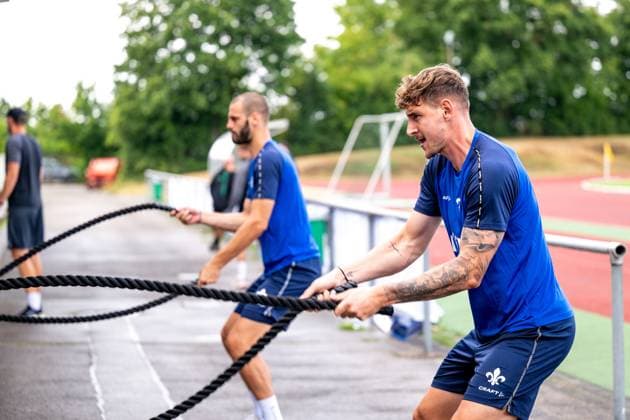 Matej Maglica (SV Darmstadt 98, 06) und Aleksandar Vukotic (SV Darmstadt 98, 20) beim Training, SV Darmstadt 98, Fussball, 2. Bundesliga, Trainingslager, 6. Tag, 15.07.2025. SV Darmstadt 98, Fussball, 2. Bundesliga, Trainingslager, 6. Tag, 15.07.2025. Bad Wörishofen