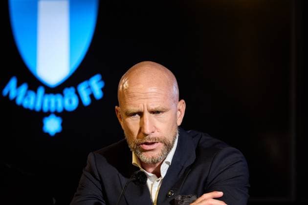 MALMÖ, SVERIGE 20250715 Malmös tränare Henrik Rydström vid presskonferensen efter tisdagens kval till Champions League mellan Malmö FF och FC Iberia 1999 pa Eleda stadion. MALMÖ SVERIGE FC Iberia 1999, Fotboll, Malmö FF x11830x