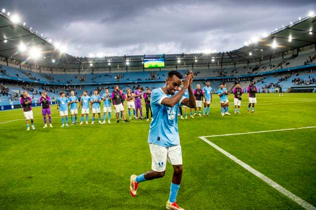 250715 Taha Ali of Malmö FF celebrates after the UEFA Champions League qualifier football match between Malmö FF and FC Iberia 1999 on July 15, 2025 in Malmö. Photo: Christian Örnberg BILDBYRAN COP 166 CO0587 fotboll football soccer fotball uefa champions league gualifiers champions league malmö ff fc iberia bbeng publik jubel Copyright: CHRISTIANxÖRNBERG BB250715CO106