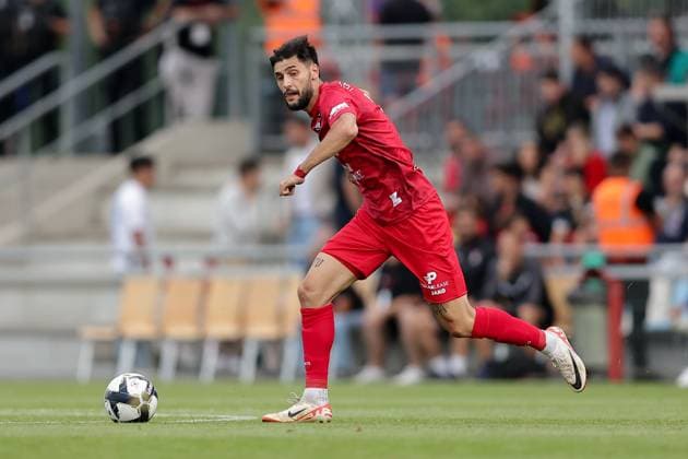 Theo Brusco (Differdange 5) Freisteller, Einzelbild, Aktion, Ganzkörper 15.07.2025 Fussball Champions League Qualifikation, 1. Runde, Rückspiel, Saison 2025-2026 15.07.2025 FC Differdingen 03 (LUX) - FC Drita (XKX) (Differdange) Stade Municipal de la Ville de Differdange, Differdingen
