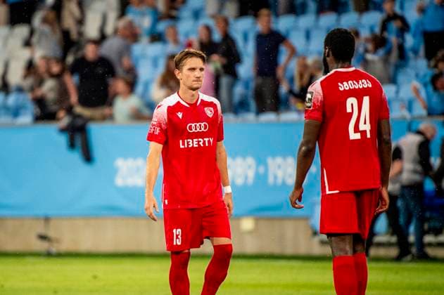 250715 Matic Vrbanec and Derek Agyakwa of FC Iberia looks dejected after the UEFA Champions League qualifier football match between Malmö FF and FC Iberia 1999 on July 15, 2025 in Malmö. Photo: Christian Örnberg BILDBYRAN COP 166 CO0587 fotboll football soccer fotball uefa champions league gualifiers champions league malmö ff fc iberia bbeng depp Copyright: CHRISTIANxÖRNBERG BB250715CO112