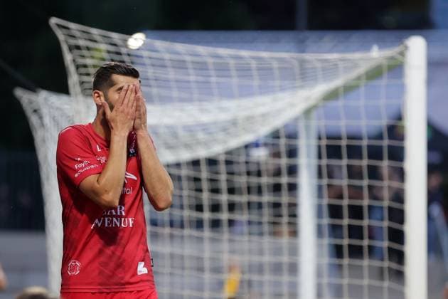 Samir Hadji (Differdange 23) ist enttaeuscht, frustriert, Entaeuschung, Frust, Emotionen nach vergebener Torchance 15.07.2025 Fussball Champions League Qualifikation, 1. Runde, Rückspiel, Saison 2025-2026 15.07.2025 FC Differdingen 03 (LUX) - FC Drita (XKX) (Differdange) Stade Municipal de la Ville de Differdange, Differdingen