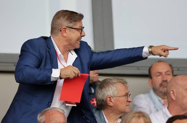 Fabrizio Bei (Präsident FC Differdingen) 15.07.2025 Fussball Champions League Qualifikation, 1. Runde, Rückspiel, Saison 2025-2026 15.07.2025 FC Differdingen 03 (LUX) - FC Drita (XKX) (Differdange) Stade Municipal de la Ville de Differdange, Differdingen